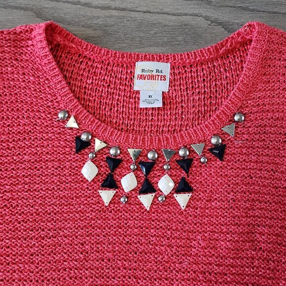 Ruby Rd. Favorites Geranium Sweater With Fringe and Decorative Beads sz X-Large - Picture 3 of 10